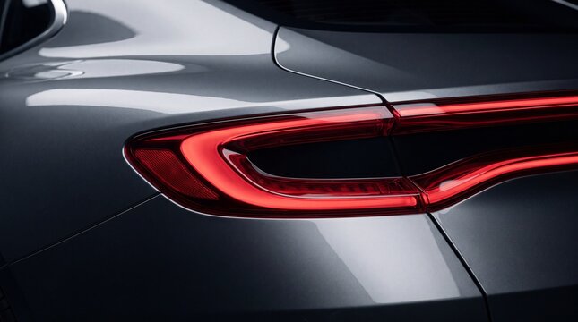 Modern luxury car left rear taillight with red LED glow and large copy space for automotive advertising