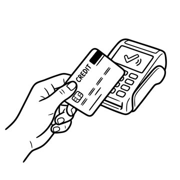 Hand holding credit card near payment terminal for purchase on Black Friday  