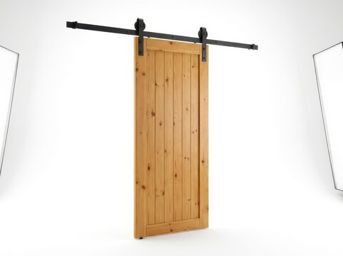 Rustic Sliding Barn Door in Knotty Pine and Black Steel
