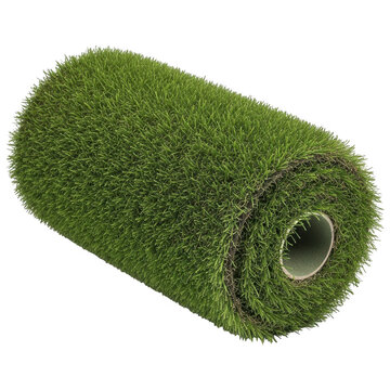 A rolled piece of green artificial grass turf isolated on a white background isolated on transparent background