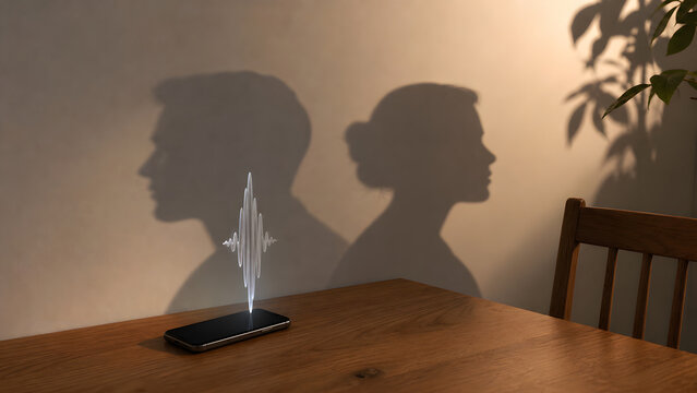 Phone voice wave casts two conflicting profile shadows