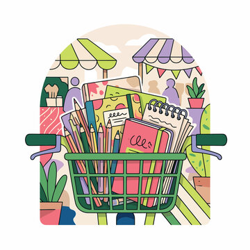 Colorful stack of books with hats and glasses on top.