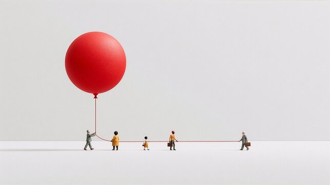 Miniature workers releasing stress from a balloon symbolizing stress management