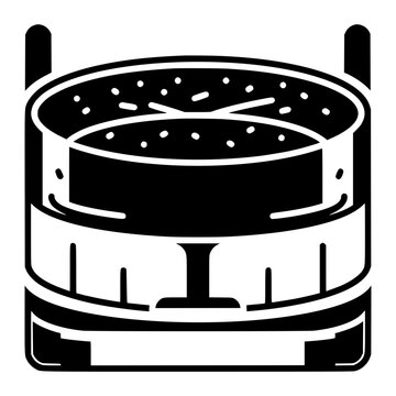 Black and white film reel icon for cinema and video production. Vector silhouette of classic movie projector spool for media editing and broadcasting.