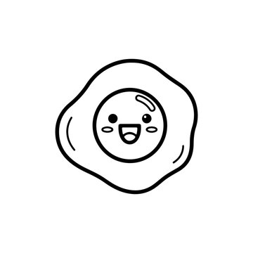 Cute Smiling Fried Egg Simple Black Outline