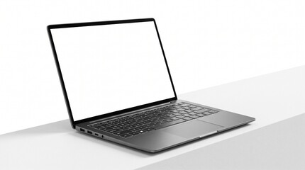Fototapeta premium Open white ultrabook laptop for work and study. Modern portable computer for professionals and students.