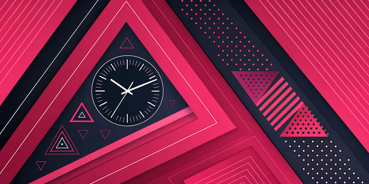 Abstract pink geometric shapes and modern clock face design
