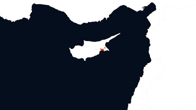 Flat World Map Zooming In and Highlighting Dhekelia