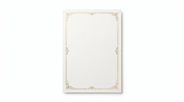 Elegant vintage paper with gold filigree border, ornate stationery for wedding invitations, classic blank certificate template on white background