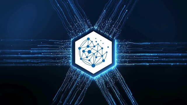 Abstract Digital Network Connection with Glowing Blue Lines and Nodes Forming Hexagonal Shape Technology Internet Data Video