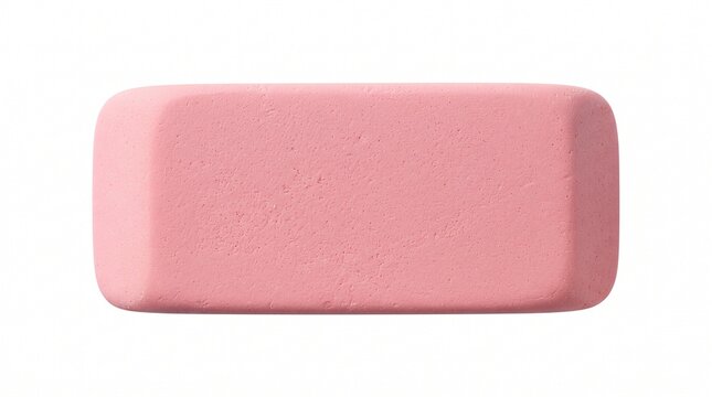 Pink rubber eraser isolated on white background, classic rectangular school eraser for pencil drawing, soft texture stationery tool for correction
