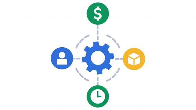 Gear Network with Business Icons Flat Animation Icon - Workflow Integration, Automation, and Ecosystem Motion Graphic