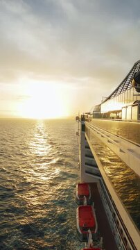 Majestic Cruise Ship Sailing at Golden Sunset - Aerial View