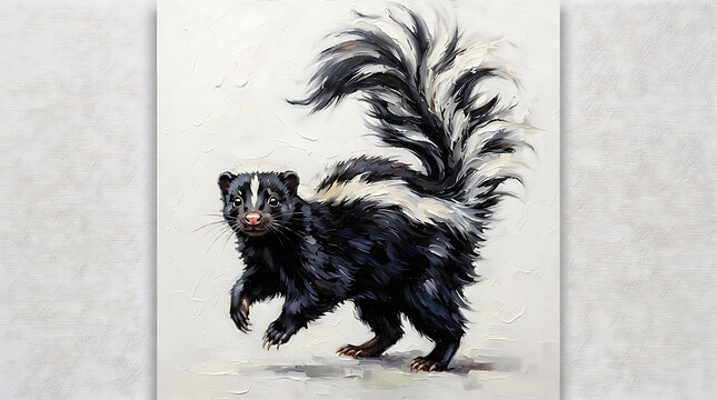 Playful skunk walking in textured oil style
