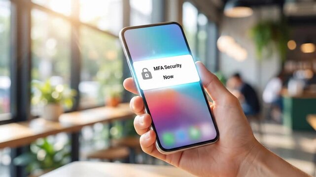 Hand holding smartphone showing MFA notification for World Password Day. One-time code display promoting two-factor authentication. Cybersecurity awareness and secure digital protection concept