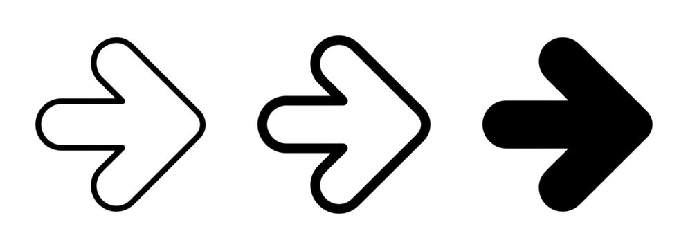 3 Arrow Icons Outline Filled Solid Black for Navigation and Direction