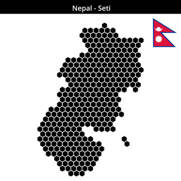 Map of Nepal region Seti in medium hexagonal dots