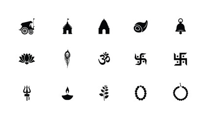 Obraz premium Black devotional symbols set featuring sacred icons and ritual emblems in minimalist design with evoking spirituality cultural heritage clean