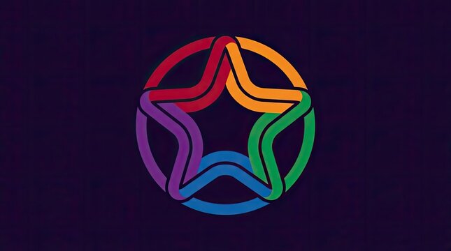 Interlocking colorful star in circular frame logo.