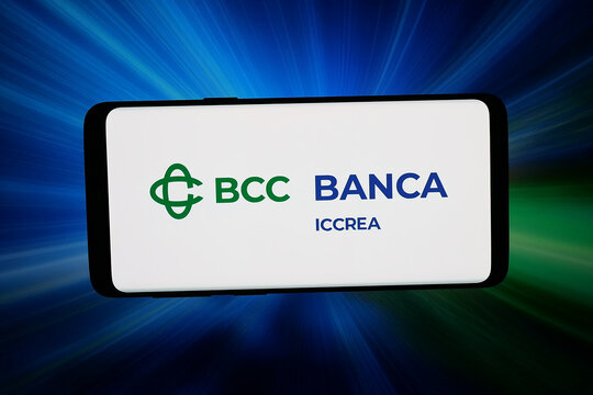Stuttgart, Germany - 07-16-2026: In this photo illustration, the logo of Italian financial company Gruppo BCC Iccrea is displayed on a smartphone in front of abstract background on computer screen.