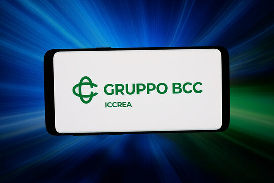 Stuttgart, Germany - 07-16-2026: In this photo illustration, the logo of Italian financial company Gruppo BCC Iccrea is displayed on a smartphone in front of abstract background on computer screen.