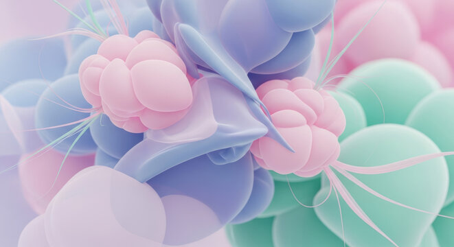 Abstract 3d shapes with soft pastel colors in smooth composition