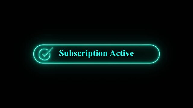 Minimalist digital button with Subscription Active text and a checkmark glowing in vibrant neon red light,A sleek, modern interface element featuring a neon-glowing red rounded button with a white che