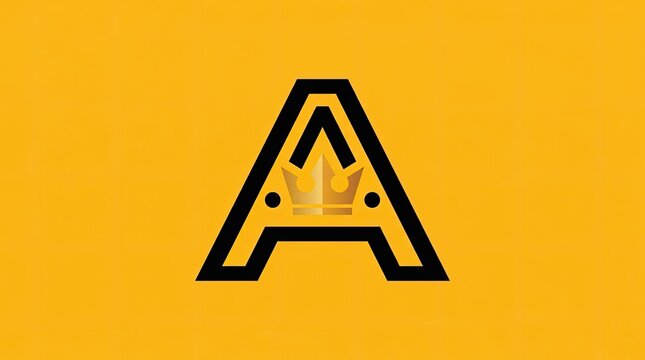 Letter A with crown icon on yellow background.