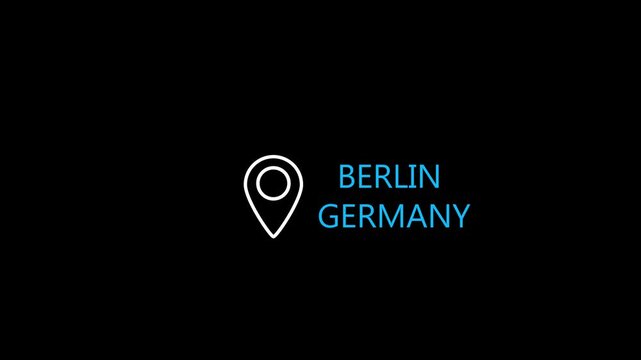 Modern location pin animation featuring editable Berlin, Germany text with a clean and minimal design. Ideal for travel videos, maps, tourism promotions, location reveals, documentaries, 