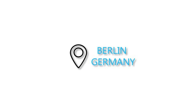 Modern location pin animation featuring editable Berlin, Germany text with a clean and minimal design. Ideal for travel videos, maps, tourism promotions, location reveals, documentaries, 