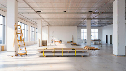 Unfinished modern office space interior under construction with construction renovation interior © Sadiya Digital