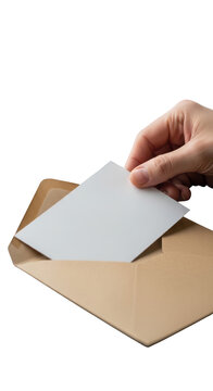 Hand holding blank white card.