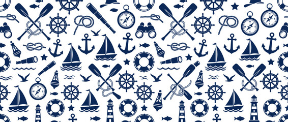 Nautical seamless pattern with marine elements and symbols © ahmad
