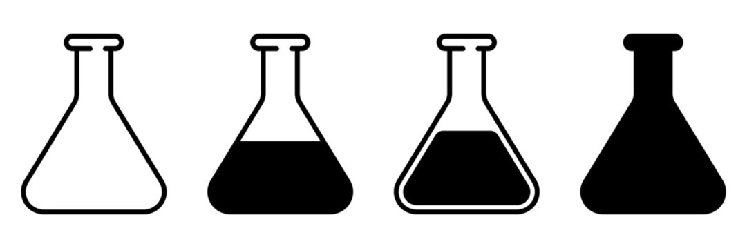 Erlenmeyer flask icon set showing fill status progress from empty to completely full vector illustration