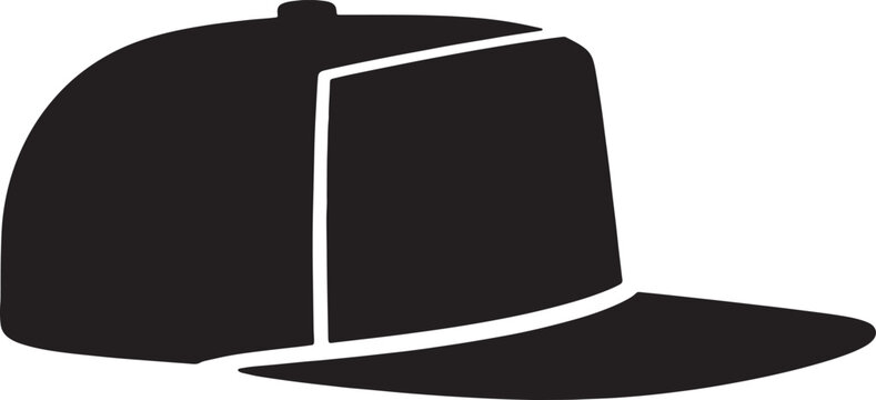 Black silhouette of a baseball cap with flat brim isolated on transparent background.