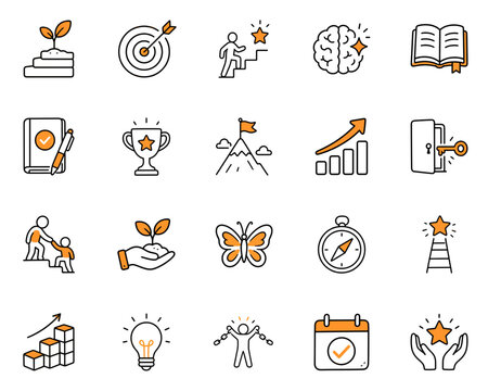 Big personal growth and success icons bundle of 20