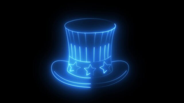 Glowing Neon Uncle Sam Top Hat Outline Animation in Colorful Lighting Loop Background