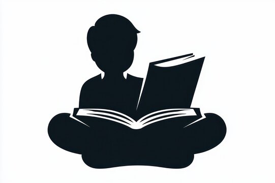 silhouette of a person sitting cross-legged with an open book in their lap and another book upright, calm and focused while reading