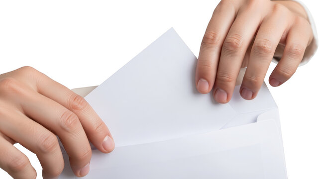 Hands holding folded white paper.