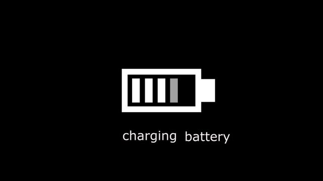 Battery charging icon on transparent background. Charging battery running from low to full animated. battery charge level.