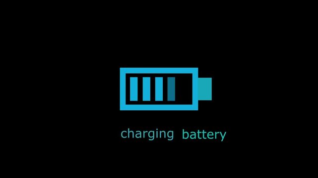 Battery charging icon on transparent background. Charging battery running from low to full animated. battery charge level.