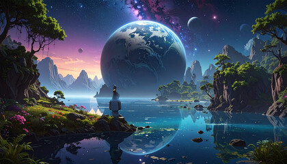 Surreal Cosmic Lake Beneath Alien Skies