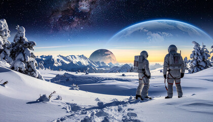 Astronauts Exploring a Frozen Alien World