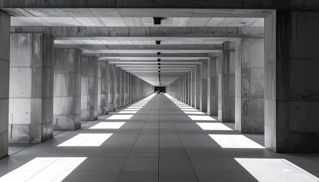 Monochrome Architectural Passage with Geometric Shadows