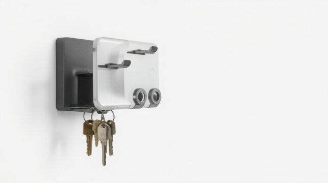 Wall mounted key holder organizer with hooks in minimalist modern home interior