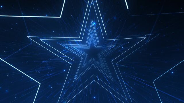 Cyan star portal light visual with glowing layered outlines, deep perspective, and sparkling particle motion. Perfect for awards, event videos, title reveals, party intros, and overlays.