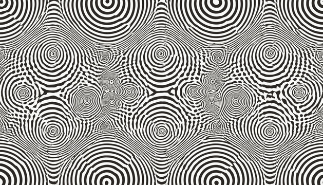 Concentric Circle Pattern, Optical Illusion, Black and White