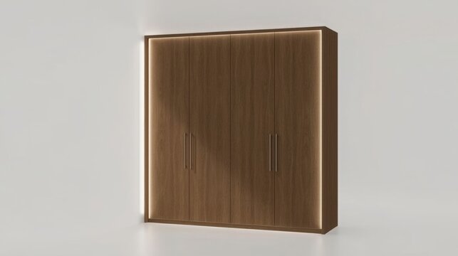 Modern Minimalist Wooden Wardrobe with Sleek Metallic Handles in Neutral Interior