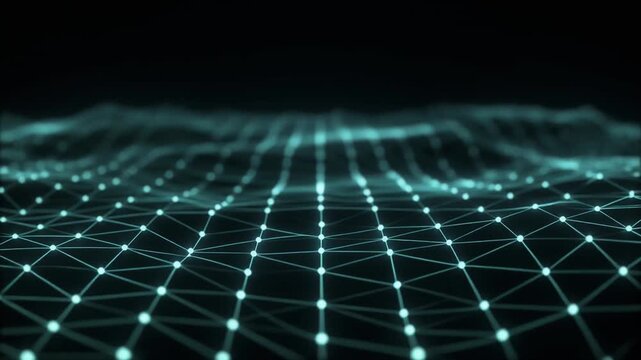 Seamless Loop of Glowing Cyan Data Grid Filaments, Futuristic Neural Network Motion Background for Tech Presentations, Full HD