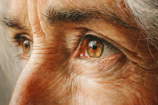Hyper-realistic painting of an elderly woman's eyes